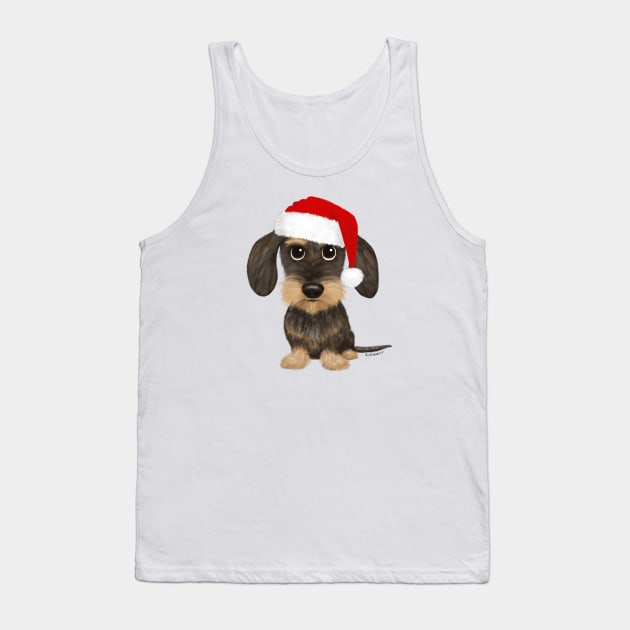 Wirehaired Dachshund with Santa Hat Cute Teckel Christmas Tank Top by Coffee Squirrel